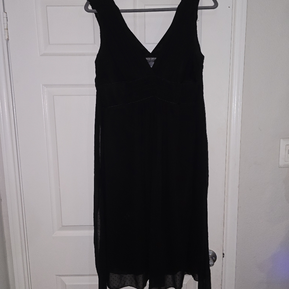 Bisou Bisou Michele Bohbot Black Swiss Dot Chiffon Midi Dress – Size 10